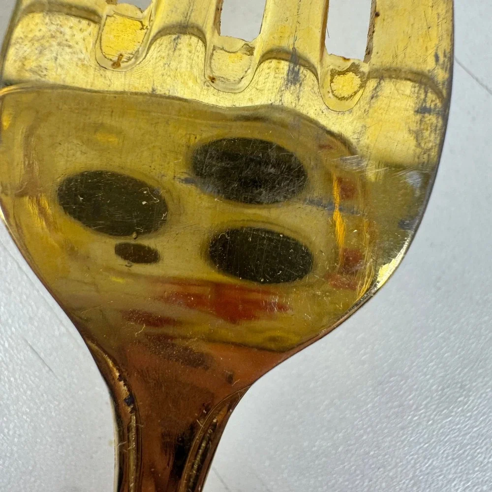 Vtg Royal Gallery Gold Tone Dinner Forks Set 6 Japan Flared Scroll Handle